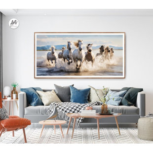 ART TERRITORY Horizontal Watercolor Horses Print, Farmhouse Decor, Extra Large Wall Art, Canvas