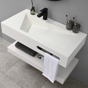 GESIPOR 36" x 19” Double Layers Wall-Mount Resin Solid Surface Vessel