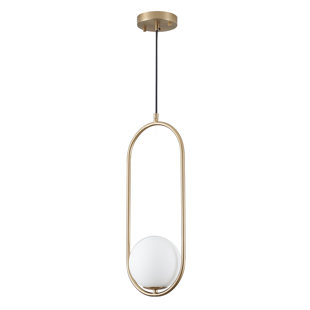 EVERLY QUINN 1-Light Gold Single Pendant With A Milk White Glass Shade