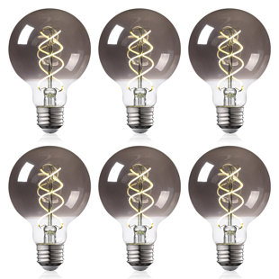 TORCHSTAR G25 LED Globe Light Bulb, Smoke Gray Glass, Dimmable E26 Base Vintage Edison Bulb, 4000K Cool White (Set of 6)