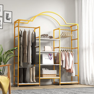 WILLA ARLO™ INTERIORS Shibata 69.5'' System with Storage Shelves, 4-Tier Garment Rack Wardrobe with 3 Hanging Rods & 6 Shelves