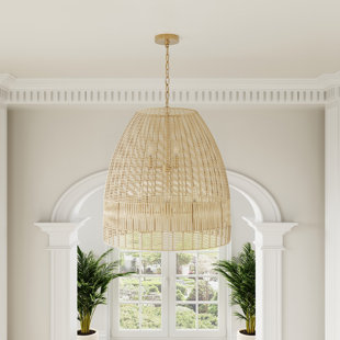 BAYOU BREEZE Arrol 7-Light Bamboo Pendant Lights Farmhouse Shades,Adjustable Ceiling Hanging Lamp for Kitchen Island