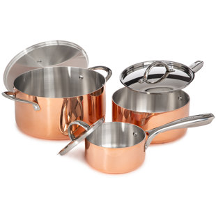 BergHOFF Copper 6-Piece Tri-Ply Set, Dutch Oven, 10" Open Skillet, and Sauce Pan, Polished