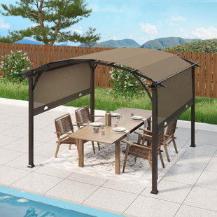 EAGLE PEAK 11.4 Ft. W X 11.4 Ft. D Outdoor Garden Steel Pergola with Textilene Canopy