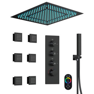 GRANDJOY AuroraRain Shower System 20" Ceiling Mount LED Rainfall Shower Head Body Jets Handheld Spray