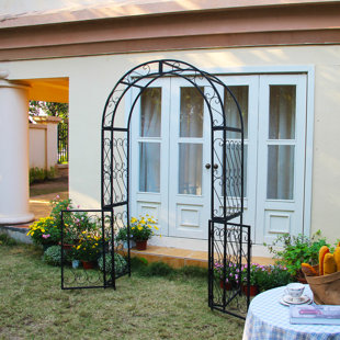 Scendor 83.8" H X 48.8" W Iron Arbor with Gate, Heavy-Duty Garden Rose Arch Wedding