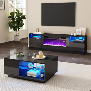 ORREN ELLIS Elaenia 2 Piece Higloss Coffee Table Set, included TV Stand, Coffee Table