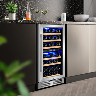 NIPUS 15 Inch 30 Bottle Dual Zone Wine Refrigerator Mini Wine Cooler Built-in and Freestanding with Built-In Light and 2 Type Handle Classic Series