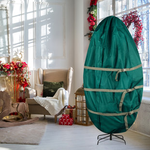 THE TWILLERY CO.® Christmas Tree Storage Bag - Upright Zippered Canvas Cover for 9-Foot Artificial Trees with Buckle Straps and Cinch by Tiny Tim Totes