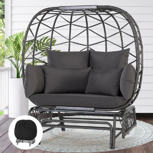 DAKOTA FIELDS Outdoor Cohee Gliding Wicker Bench with Cushions and Chair Cover