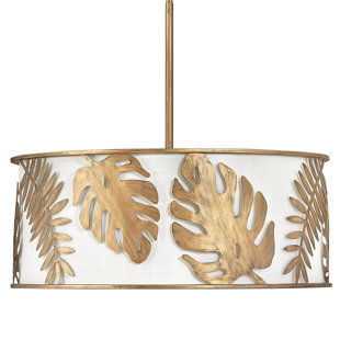 FREDRICK RAMOND Botanica 5-Light Drum Hand-Welded Leaf Chandelier - Burnished Gold