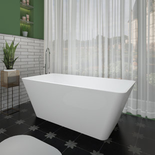 KDK HOME 55'' x 27.5'' Freestanding Soaking Acrylic Bathtub Modern Stand Alone Tub with Pop-up Drain