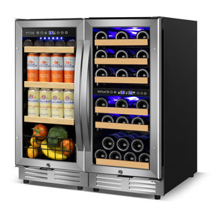 TITTLA 30" Wine & Beverage Refrigerator Triple Zone 30 Bottle & 130 Can Built-in Split Wine and Beer Cooler