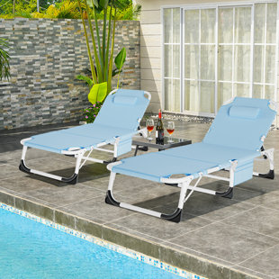 JTANGL 2PK Folding Lounge Chair with 5 Adjustable Positions, Hole, 2 Sided Cushion & Pillow, 2Carry Straps (Set of 2)