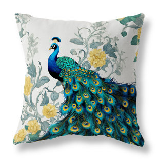 AMRITA SEN Peacock Secrets Broadcloth Throw Pillow Blown and Closed