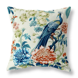 AMRITA SEN Peacock Panache Broadcloth Throw Pillow Blown and Closed