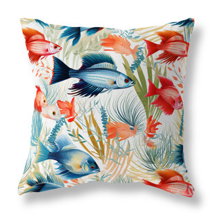 AMRITA SEN Fish paradise Broadcloth Throw Pillow Blown and Closed