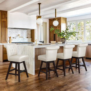 LARK MANOR™ Aquetzalli Swivel Upholstered Counter Stool with Solid Wood Frame