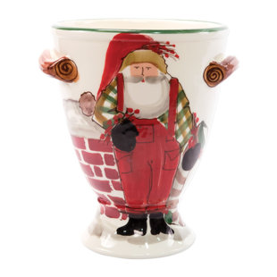 VIETRI Old St. Nick Footed Urn with Chimney & Stockings