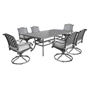 GATHERCRAFT Outdoor 7-Piece Aluminum Dining Set With Cushion, Golden Gauze