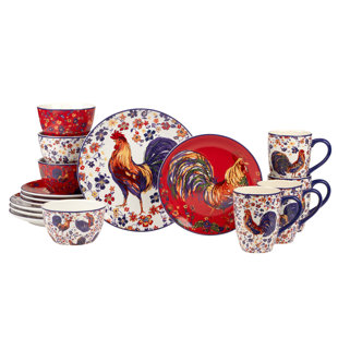 CERTIFIED INTERNATIONAL Morning Rooster 16pc Dinnerware Set Service for 4