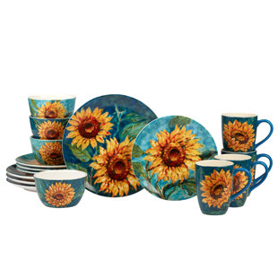 CERTIFIED INTERNATIONAL Golden Sunflowers 16pc Dinnerware Set Service for 4