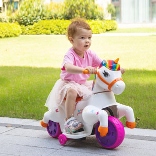 ALLIED PLUSH INC 6V Electric Kids Ride On Toys Battery Powered Unicorn Cars for Toddlers with Training Wheels, Music