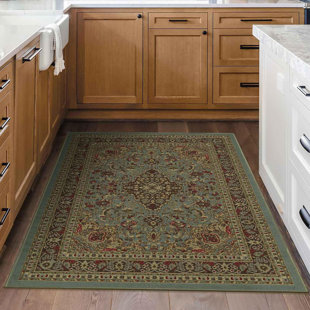 OTTOMANSON Machine Washable Non-Slip Seafoam Green Medallion Area Rug for Living Room, Hallway, Runner Rug