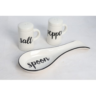 DREW DEROSE DESIGNS Black & White Ceramic Salt And Pepper Shaker Set