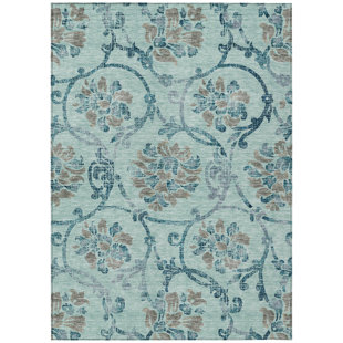 CANORA GREY Soriya Floral Machine Woven Polyester Indoor / Outdoor Area Rug in Teal