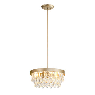 ROSDORF PARK Kloie 3 - Light 13" Crystal Teardrop Brushed Champagne Silver Tiered Chandelier
