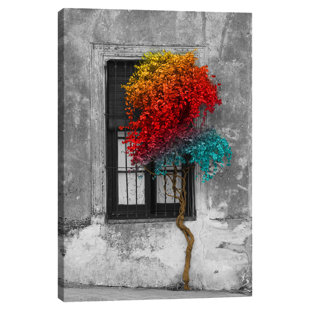 ICANVAS Tree in Front of Window Rainbow Pop Color Pop Painting Print on Canvas