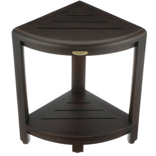 Classic DecoTeak, Satori 17" W, Teak Corner Shower Shelf, Small Bathroom Bench, Teak shower Stool, Teak Corner Shelf Storage, in Woodland Brown