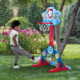 Delta Children - PAW Patrol 4-In-1 Sports Center – Adjustable Easy Score Basketball Hoop, Soccer/Hockey Net And Golf Game – Set Includes: 1 Basketball, 1 Soccer Ball, 2 Golf/Hockey Clubs, 4 Golf/Hockey Balls, Blue