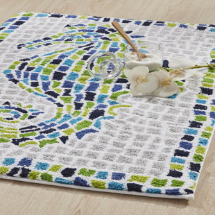 ROSECLIFF HEIGHTS Candas 100% Cotton 24" X 36" Non-Slip Absorbent Ultra Soft Machine Washable Beach style Seahorse Bath Rug