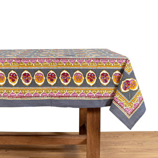 COULEUR NATURE Pansy Tablecloth in Red & Grey