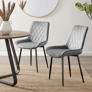 CANORA GREY Palermo Velvet Modern Dining Chairs with Tapered Metal Legs & Quilted Diamond Stitching (Set of 2)