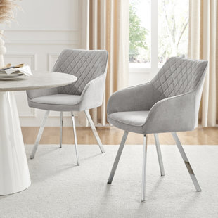 CANORA GREY Eubanks Luxury Fabric Upholstered Dining Chair with Chrome Metal Legs - Modern Home (Set of 2)