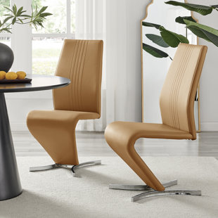CANORA GREY Faux Leather Chrome Legs Dining Chairs Z-Shaped Chrome Feet Modern Design (Set of 2)