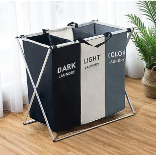 EBERN DESIGNS Metal Frame 180L Laundry Hamper Basket 3 Section
