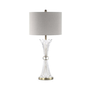 CANORA GREY Bajram Table Lamp with Hour Glass Shaped Glass Base for Living Room, Bedside Buffet Lamp with Linen Shade