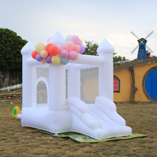 TOBEBEGO 6FT x 8FT White boun house with blowerwhite bounce house for kids inflatable bounce house toddler bounce house