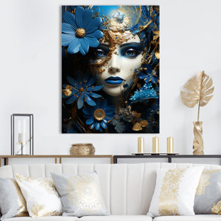 DESIGN ART Popart Electric Blue Woman Portrait I - Woman Wall Decor_105760