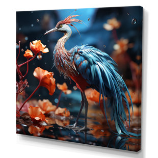 DESIGN ART Watery Blues Heron - Bird Wall Art Living Room