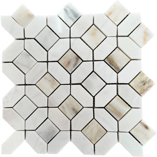 TILEVILLE Eclipse Pattern 9.5" x 9.5" in Calacatta Gold and Thassos Marble Natural Stone Mosaic Tile