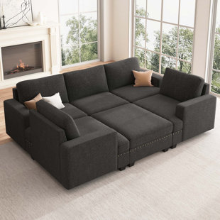 WADE LOGAN® Anureet U Shaped Sleeper Sectional Modular Grey Sectional Sofa