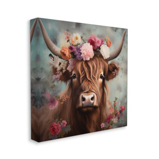 REDWOOD ROVER " Detailed Floral Highland Cow " by Irena Orlov