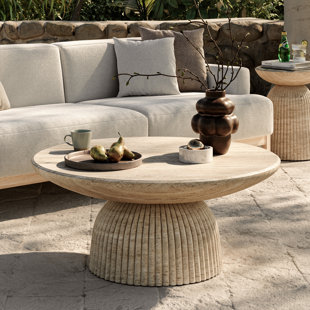 Foundry Select Tithi Single Round Coffee Table Stone Marble effect for Living Room Contemporary Style