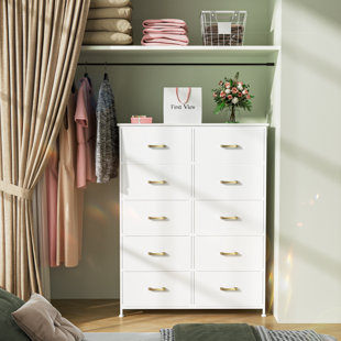 MERCER41 Dresser for Bedroom with 10 Drawers Tall White Dresser Closet Organizer and Storage Wardrobe Nyima