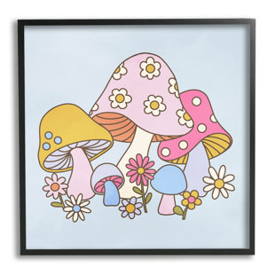 STUPELL INDUSTRIES Ba-873-Framed " Groovy Patterned Mushrooms " by Victoria Barnes